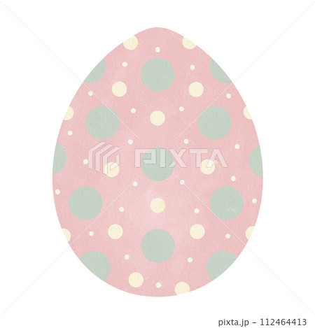 Watercolor cute green yellow polka dot pattern pink easter egg 112464413