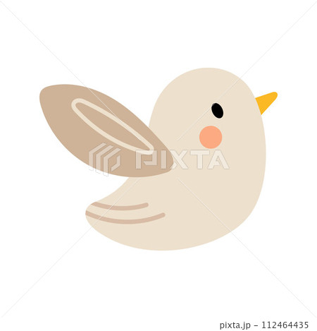 Cute lovable little bird. Cartoon illustration in childish style for kids cards, baby shower, invitation, poster. Vector stock illustration 112464435