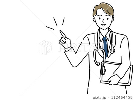 ファイルを持って説明する医師のシンプル線画 112464459