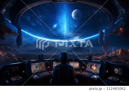 Pilot in spaceship control room 112465062