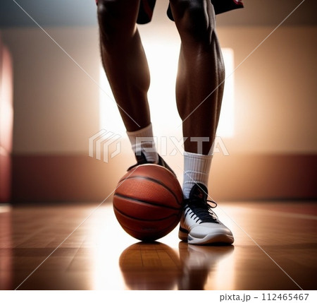 バスケットボールを足先で蹴ろうとする選手 112465467