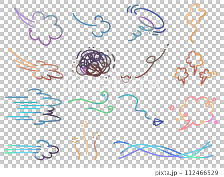 移動する風のイメージ感情や吹き出し　漫符いろいろカラーセット 112466529
