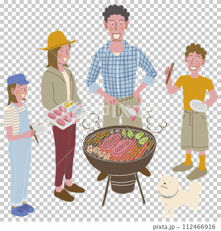 Family of four barbecue 112466916
