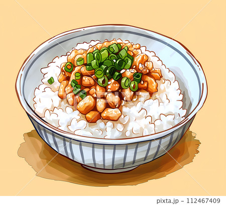 納豆かけご飯のおしゃれなイラスト 112467409