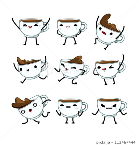 coffee mug character set cartoon vector illustration coffee mug character set cartoon vector illustration 112467444