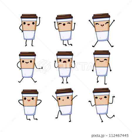 coffee cup character set cartoon vector illustration 112467445