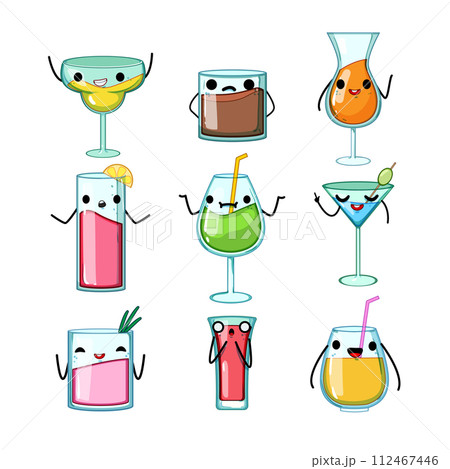 cocktail character set cartoon vector illustration cocktail character set cartoon vector illustration 112467446