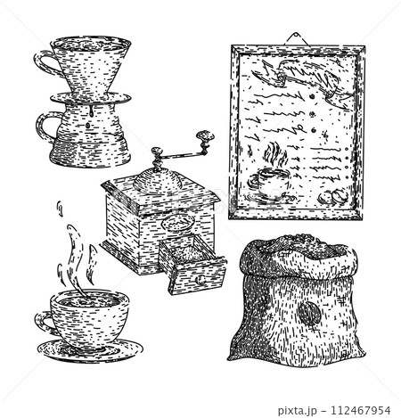 coffee shop set sketch hand drawn vector 112467954