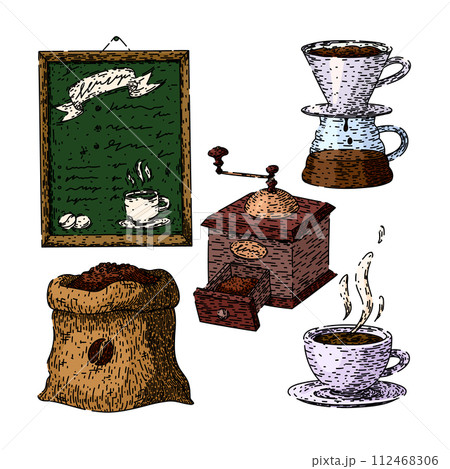 coffee shop set sketch hand drawn vector 112468306