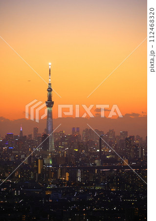 夕暮れの東京の街とスカイツリー 夕暮れの東京の街とスカイツリー 112468320