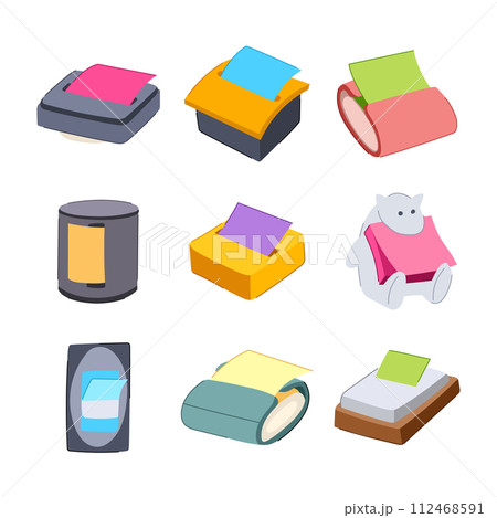 post it dispenser set cartoon vector illustration 112468591