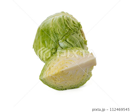 Fresh cabbages on white background 112469545