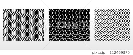 Geometric set of seamless black and white patterns. Simple vector graphics Geometric set of seamless black and white patterns. Simple vector graphics 112469870