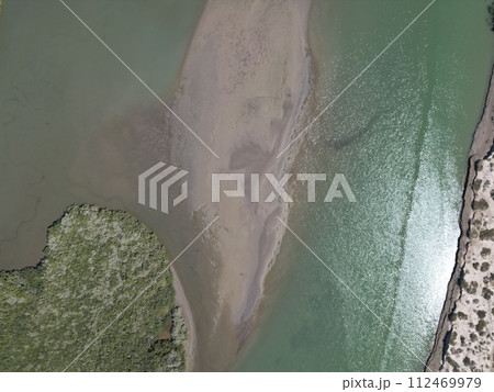 shrimp farming farm in Puerto chale baja california sur magdalena bay aerial view panorama 112469979