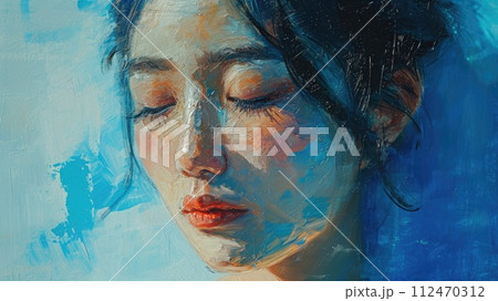 目を伏せた女性の油絵_3のイラスト素材 [112470312] - PIXTA