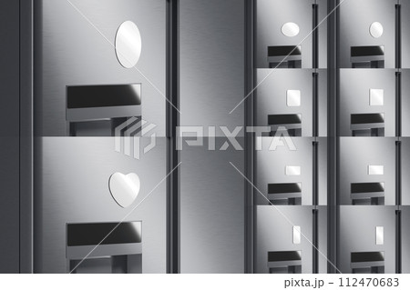 Blank white magnet on fridge mockup, different shapes, side view Blank white magnet on fridge mockup, different shapes, side view 112470683