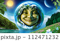 Mother earth with  lush greenery, sunlight and beautiful nature leaves and water. Protect the environment and earth day concept 112471232
