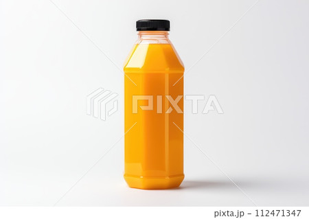 Plastic bottle of fresh apple juice on white background isolated 112471347