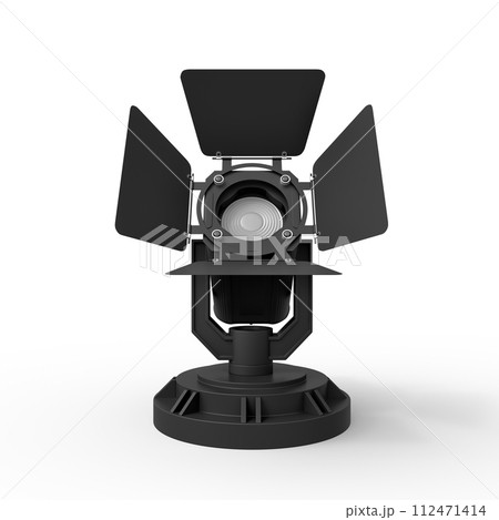 3D black spotlight on a stand isolated 3D black spotlight on a stand isolated 112471414