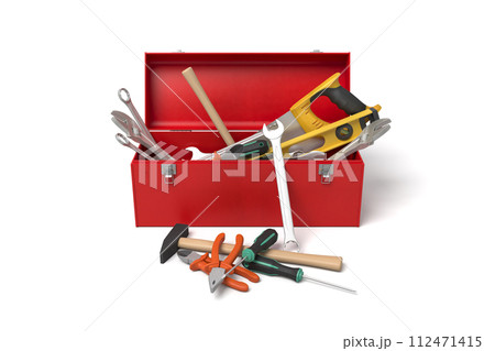 Open toolbox with visible hand tools Open toolbox with visible hand tools 112471415