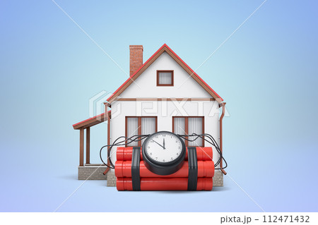 Time bomb attached to house symbolizes risk 112471432