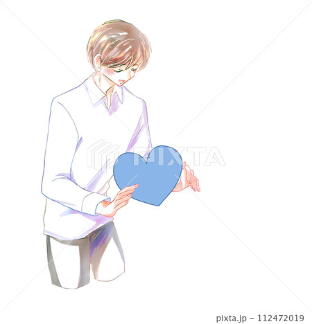 ハートを持つ男性　青色 112472019