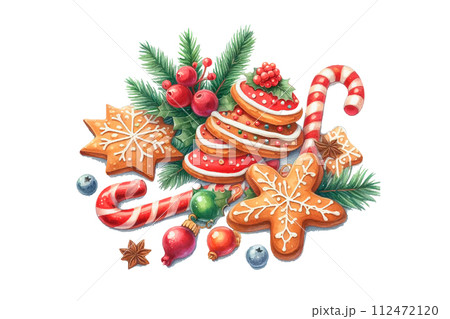 Set of Christmas watercolor elements. Holiday clipart for Christmas card, sticker and print. 112472120