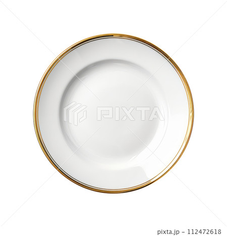 Empty ceramic round plate isolated on white with clipping path. 112472618