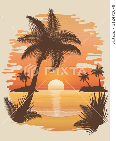 tropical seascape with sand beach sea waves sky and clouds vector illustration 112472648