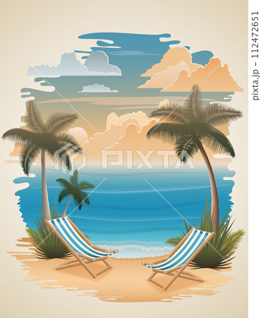 tropical seascape with sand beach sea waves sky and clouds vector illustration 112472651