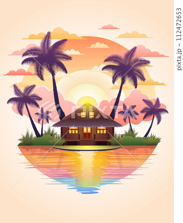 tropical seascape with sand beach sea waves sky and clouds vector illustration 112472653