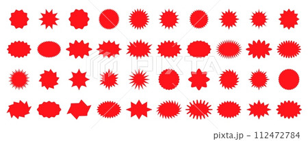 Red starburst sale price seals, callout stickers and splash labels, vector star rosette badges. Promotion sale and shop offer labels, sunburst stamps and tag silhouettes for price discount and promo Red starburst sale price seals, callout stickers and splash labels, vector star rosette badges. Promotion sale and shop offer labels, sunburst stamps and tag silhouettes for price discount and promo 112472784