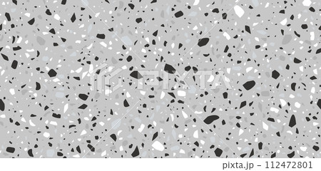 Black, white and grey terrazo mosaic tile pattern, terazzo marble stone floor texture, terazo ceramic background. Vector blend of marble, granite and glass chips, speckled surface for flooring or wall Black, white and grey terrazo mosaic tile pattern, terazzo marble stone floor texture, terazo ceramic background. Vector blend of marble, granite and glass chips, speckled surface for flooring or wall 112472801