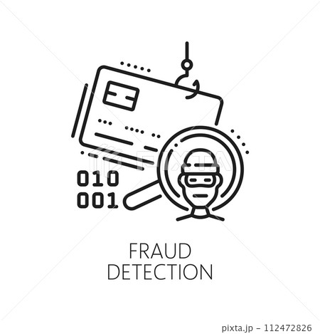 Online fraud, cryptocurrency fintech, online payment safety line icon. Online payment safety, Internet fraud and bank account security line vector symbol with thief, credit card and fishing hook Online fraud, cryptocurrency fintech, online payment safety line icon. Online payment safety, Internet fraud and bank account security line vector symbol with thief, credit card and fishing hook 112472826