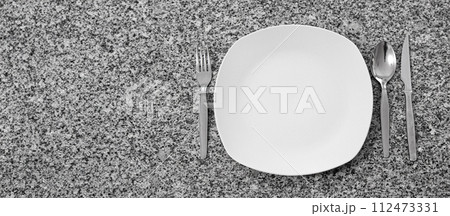Blank flat white plate, fork Blank flat white plate, fork 112473331