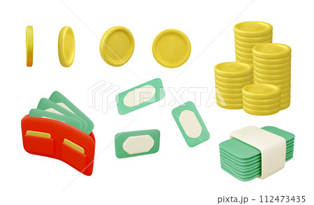 Money, set of 3d vector illustration isolated on white, volume render. 112473435