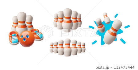 Bowling pins and ball 3d vector set, sport equipment for playing Bowling game isolated, realistic sport entertainment Bowling pins and ball 3d vector set, sport equipment for playing Bowling game isolated, realistic sport entertainment 112473444