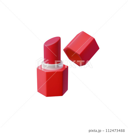 3D red lipstick in cartoon style. Makeup and lip care concept. 112473488