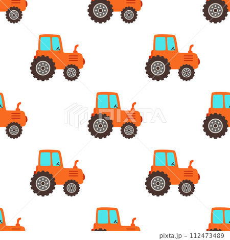 seamless pattern with tractor 112473489