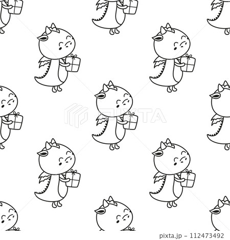seamless pattern dragon with gift 112473492