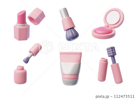 Set of pink decorative cosmetics 3D style, vector illustration Set of pink decorative cosmetics 3D style, vector illustration 112473511