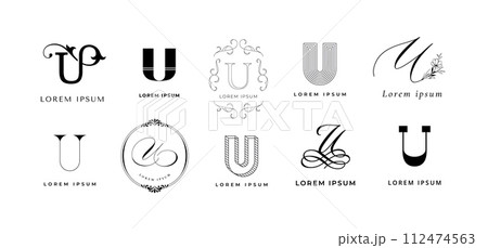 Creative U emblem. Letter u monogram for modern urban or unicrorn company branding template. Business name initial vector icon set Creative U emblem. Letter u monogram for modern urban or unicrorn company branding template. Business name initial vector icon set 112474563