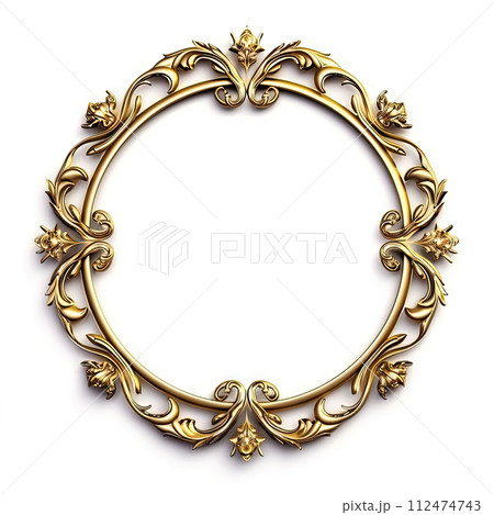 Round frame in art nouveau style with ornament. Retro frame with fairytale and magic decoration. Generated AI. 112474743