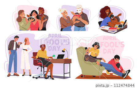 Friends Prank Each Other On April Fools Day With Fake Spider, Cake in Face, Fart Pillow and Doodling, Tying Shoelaces 112474844