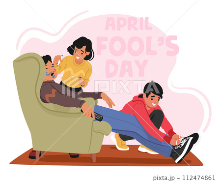 On April Fools Day Friends Characters Prank A Sleeping Buddy By Doodling On His Face And Tying His Shoelaces Together 112474861