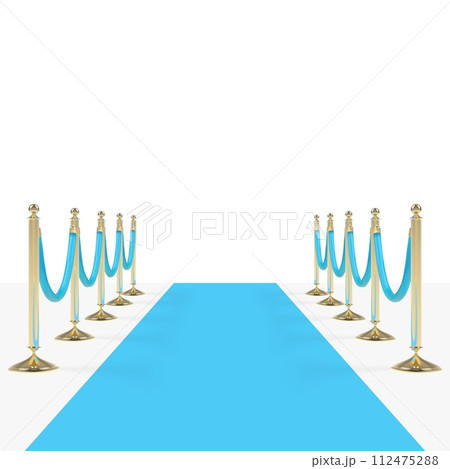 Blue carpet with blue ropes on golden stanchions Blue carpet with blue ropes on golden stanchions 112475288