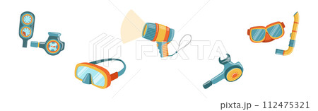 Diving Equipment and Underwater Swimming Appliance Vector Set 112475321