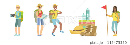 People Character Hiking and Trekking Have Outdoor Adventure Vector Set People Character Hiking and Trekking Have Outdoor Adventure Vector Set 112475330