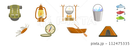 Outing and Camping Equipment and Object Vector Set 112475335