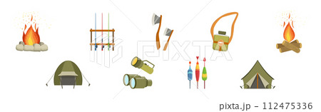 Outing and Camping Equipment and Object Vector Set 112475336